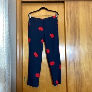 Women’s Banana Republic Navy With Red Floral Print Avery Straight Ankle Pant 6